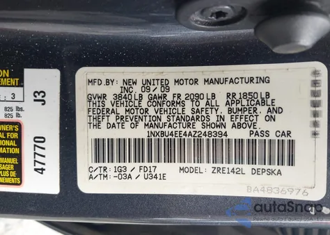 2010 Toyota Corolla S from USA, damaged, VIN 1NXBU4EE4AZ248394